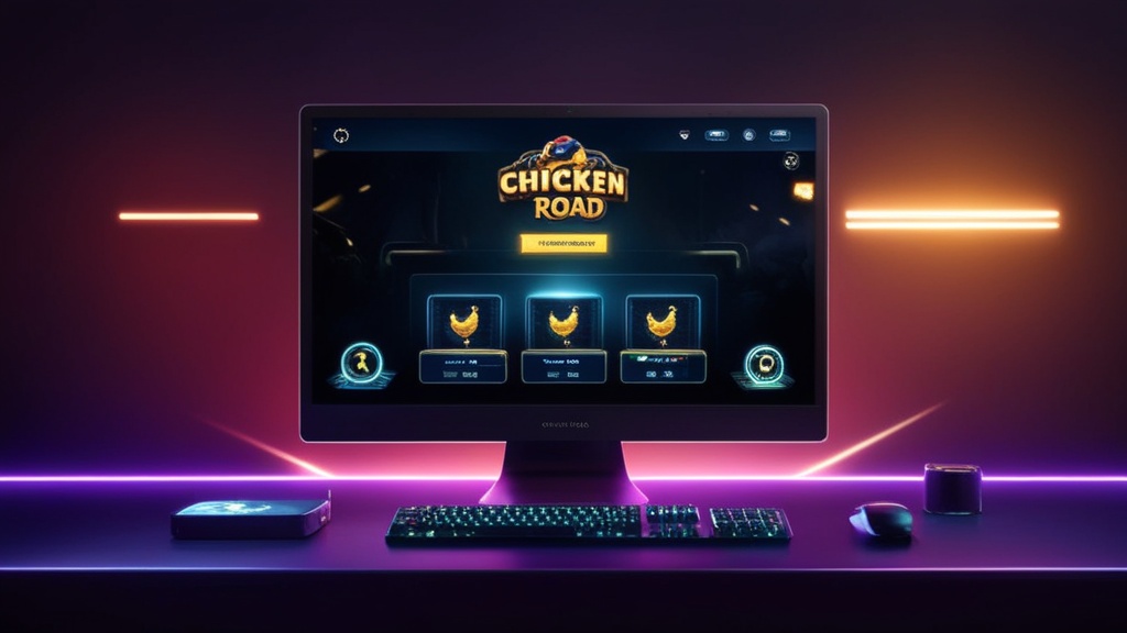 Schermata della demo di Chicken Road con interfaccia luminosa in ambiente casino oscuro