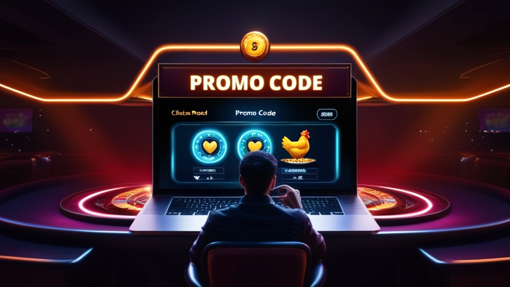 Giocatore che controlla un codice promo davanti a un'interfaccia di Chicken Road